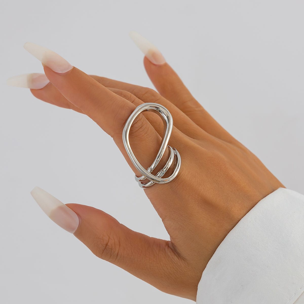 Geometric Layered Gold Silver Plated Curved Ring - ArtGalleryZen