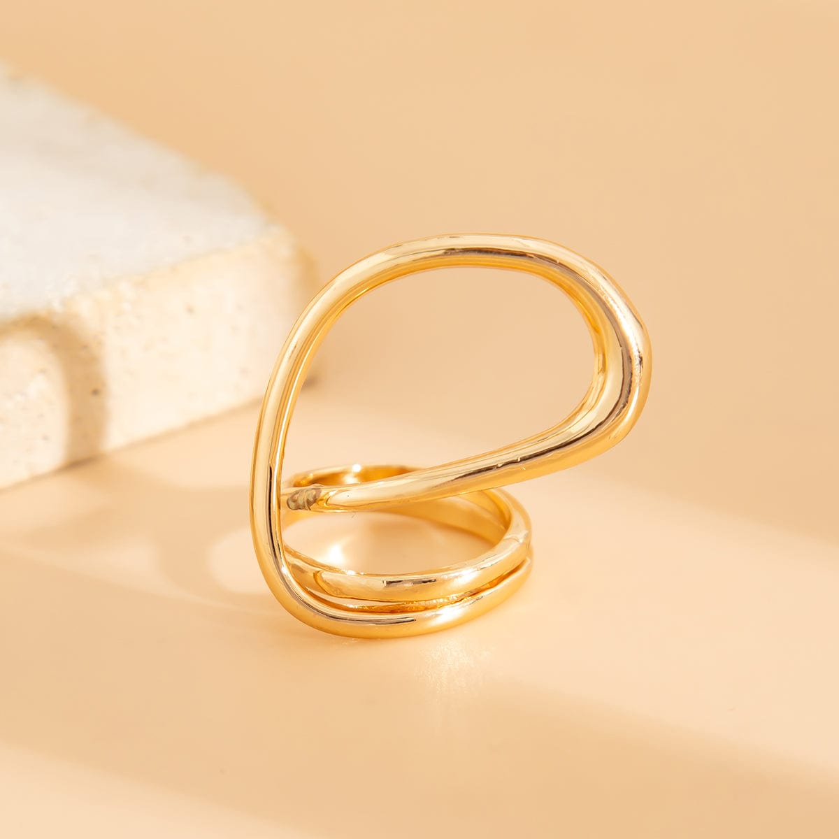 Geometric Layered Gold Silver Plated Curved Ring - ArtGalleryZen