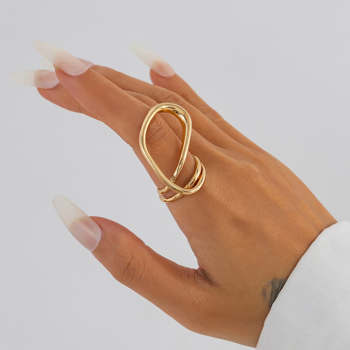 Geometric Layered Gold Silver Plated Curved Ring