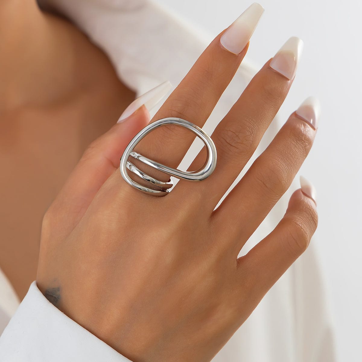 Geometric Layered Gold Silver Plated Curved Ring