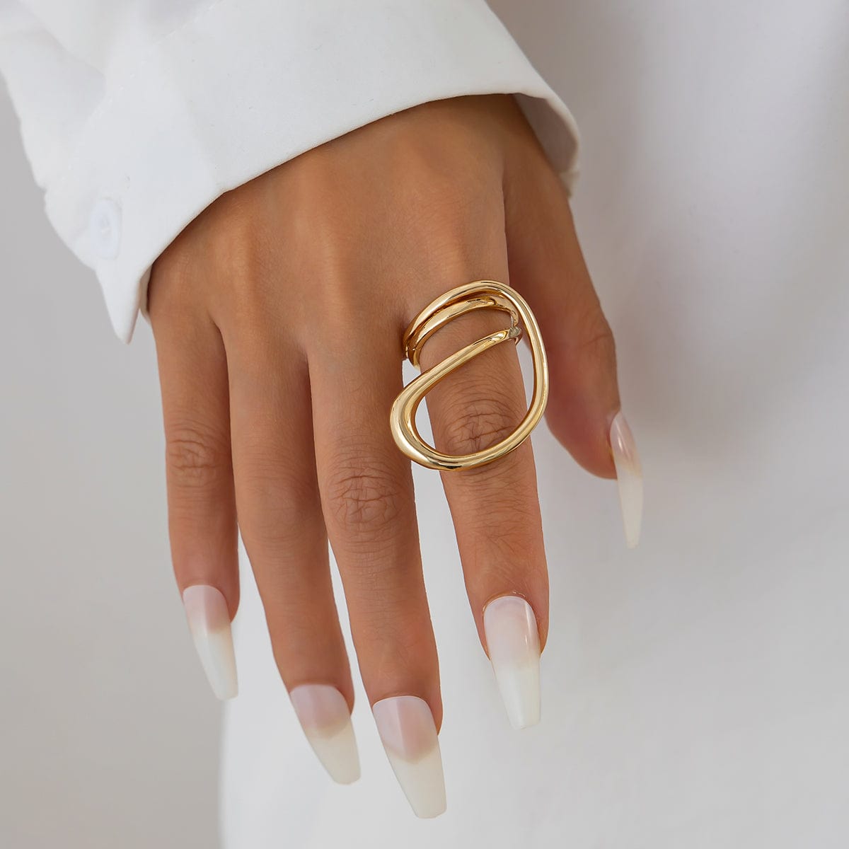 Geometric Layered Gold Silver Plated Curved Ring