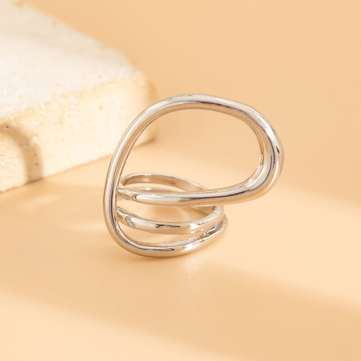 Geometric Layered Gold Silver Plated Curved Ring