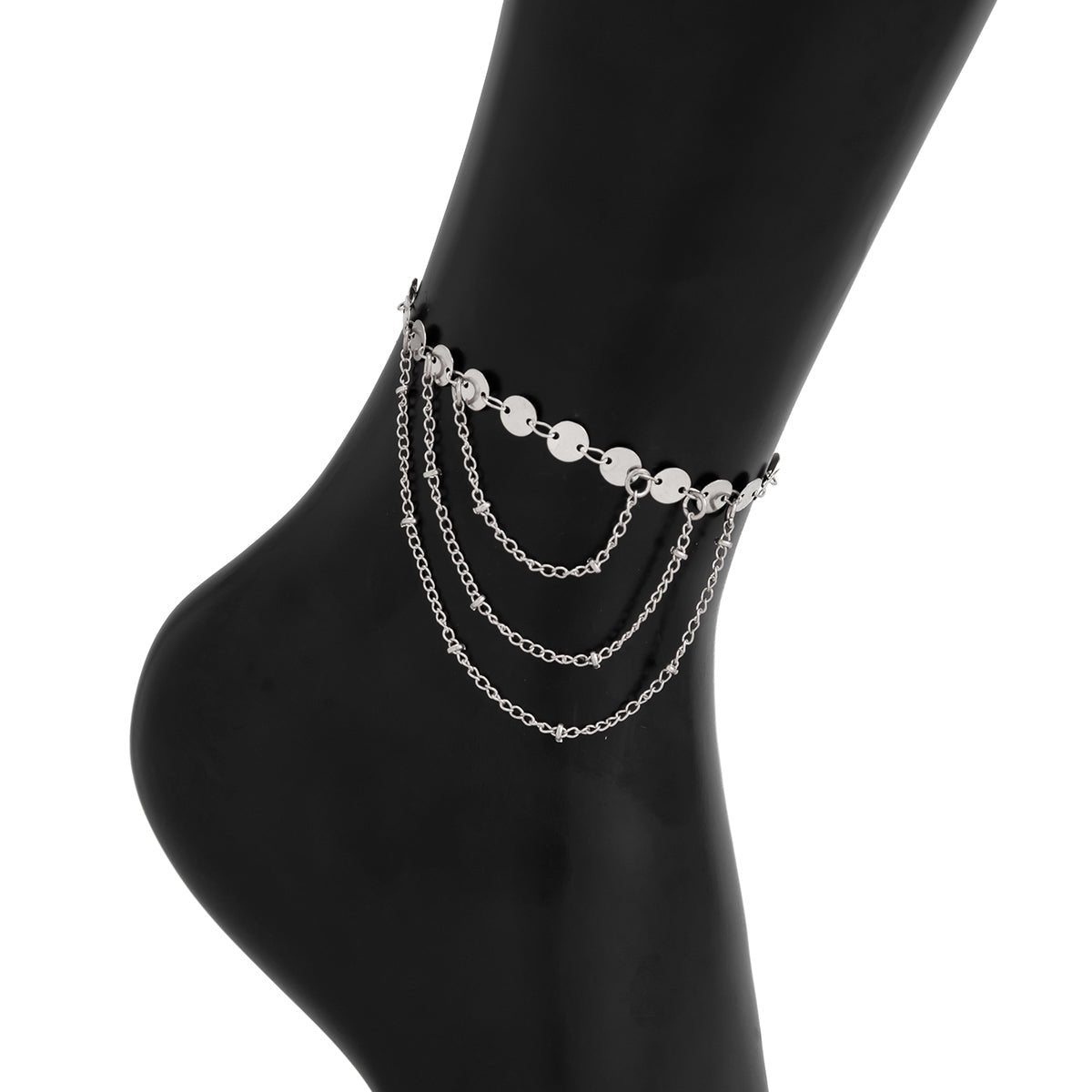 Geometric Layered Gold Silver Tone Sequin Chain Anklet - ArtGalleryZen