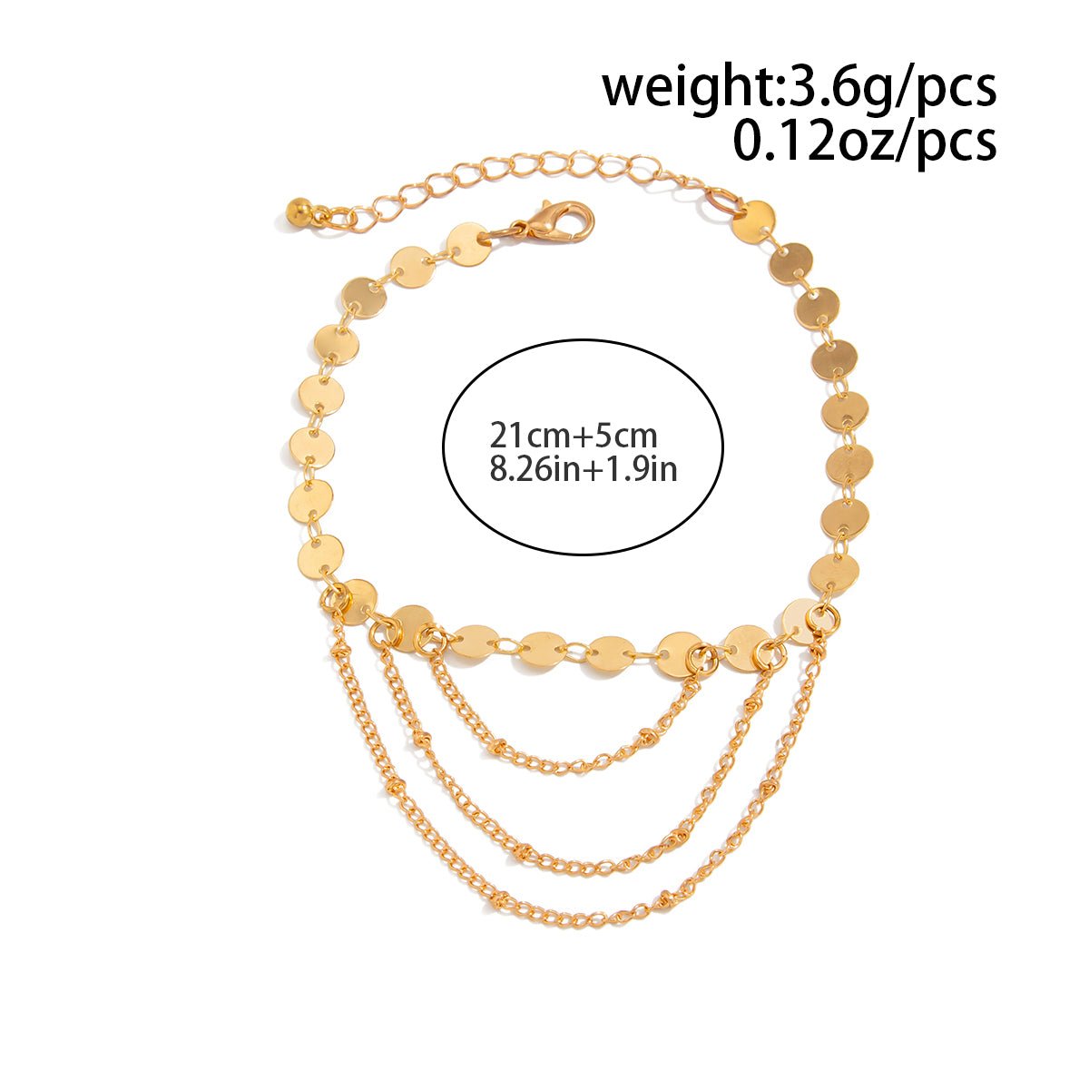 Geometric Layered Gold Silver Tone Sequin Chain Anklet - ArtGalleryZen