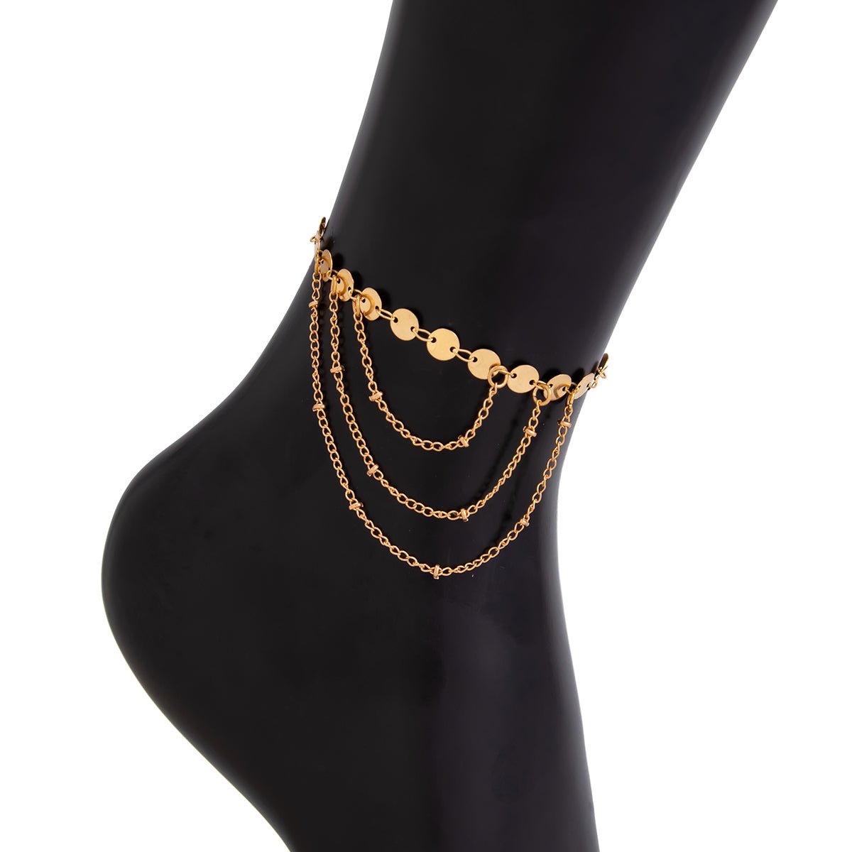 Geometric Layered Gold Silver Tone Sequin Chain Anklet - ArtGalleryZen
