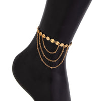 Thumbnail for Geometric Layered Gold Silver Tone Sequin Chain Anklet - ArtGalleryZen