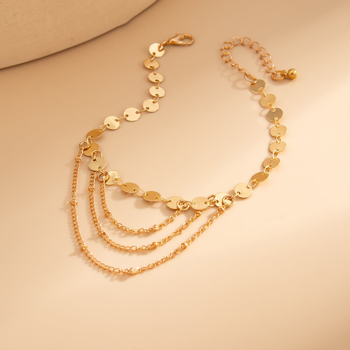 Geometric Layered Gold Silver Tone Sequin Chain Anklet - ArtGalleryZen