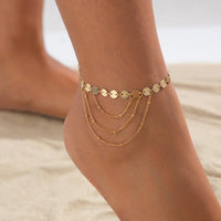 Thumbnail for Geometric Layered Gold Silver Tone Sequin Chain Anklet - ArtGalleryZen