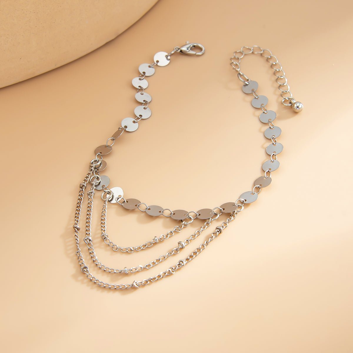 Geometric Layered Gold Silver Tone Sequin Chain Anklet - ArtGalleryZen