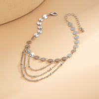 Thumbnail for Geometric Layered Gold Silver Tone Sequin Chain Anklet - ArtGalleryZen