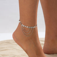 Thumbnail for Geometric Layered Gold Silver Tone Sequin Chain Anklet - ArtGalleryZen