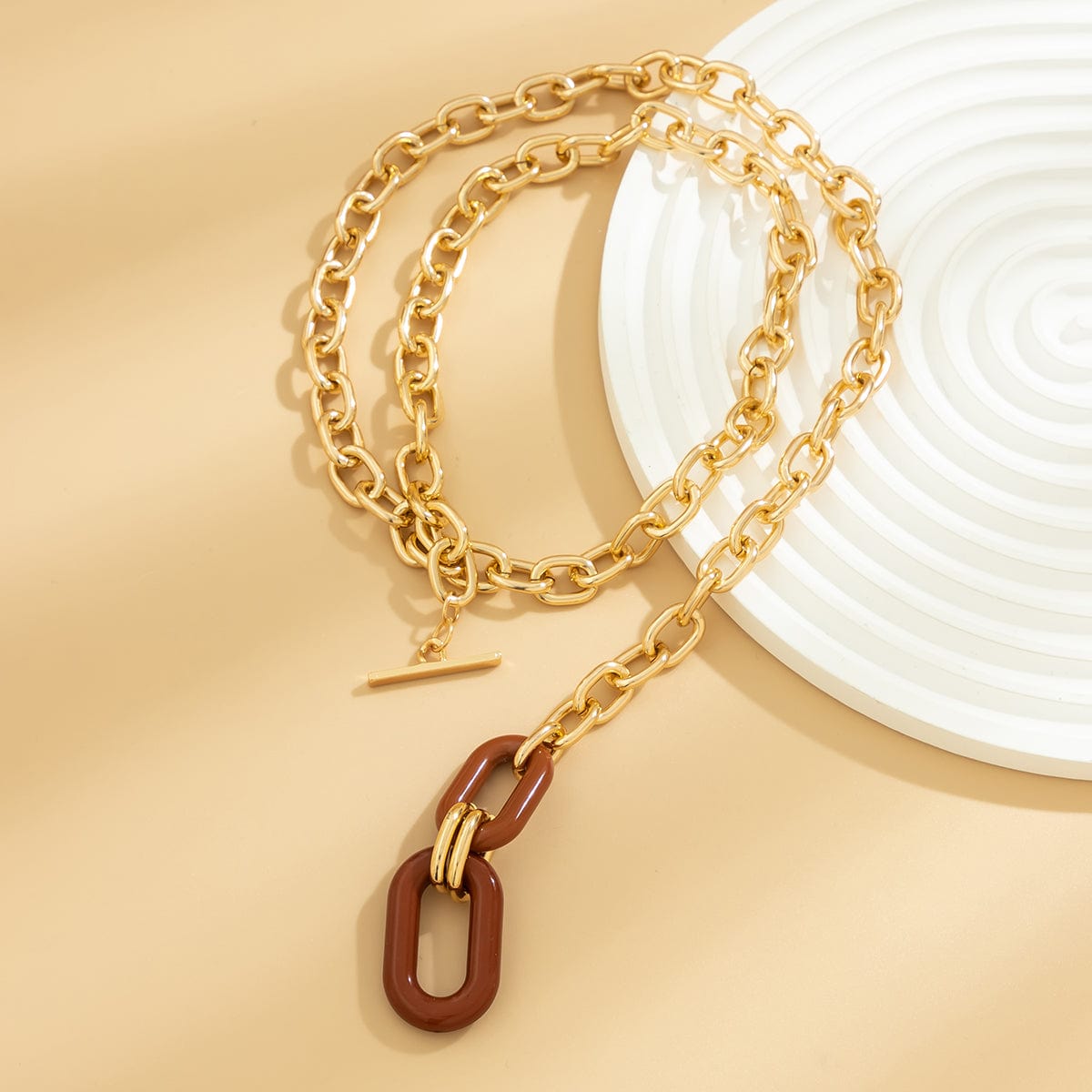 Geometric Layered Toggle Clasp Double Zero Shaped Pendant Choker Necklace - ArtGalleryZen