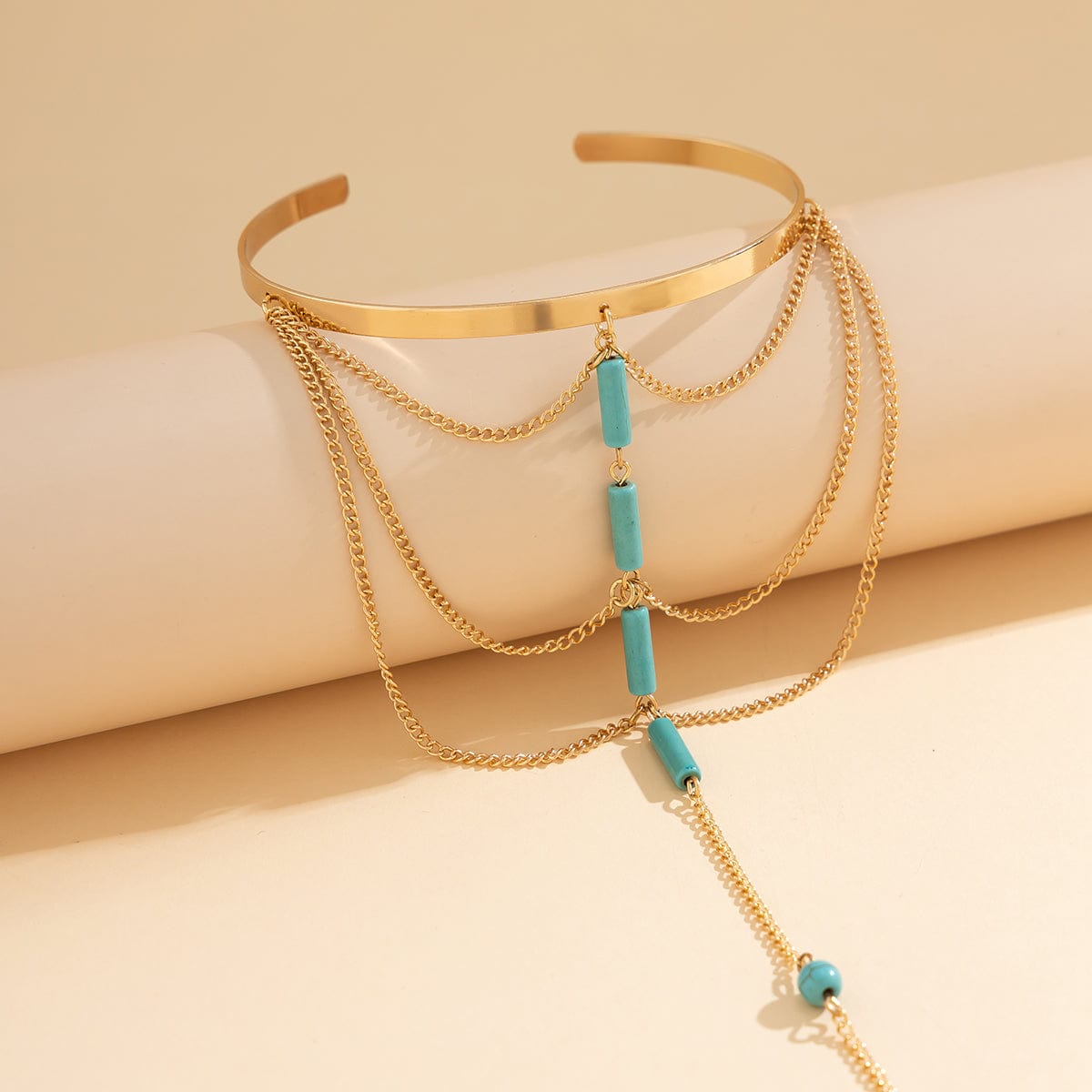 Geometric Layered Turquoise Bar Tassel Arm Cuff