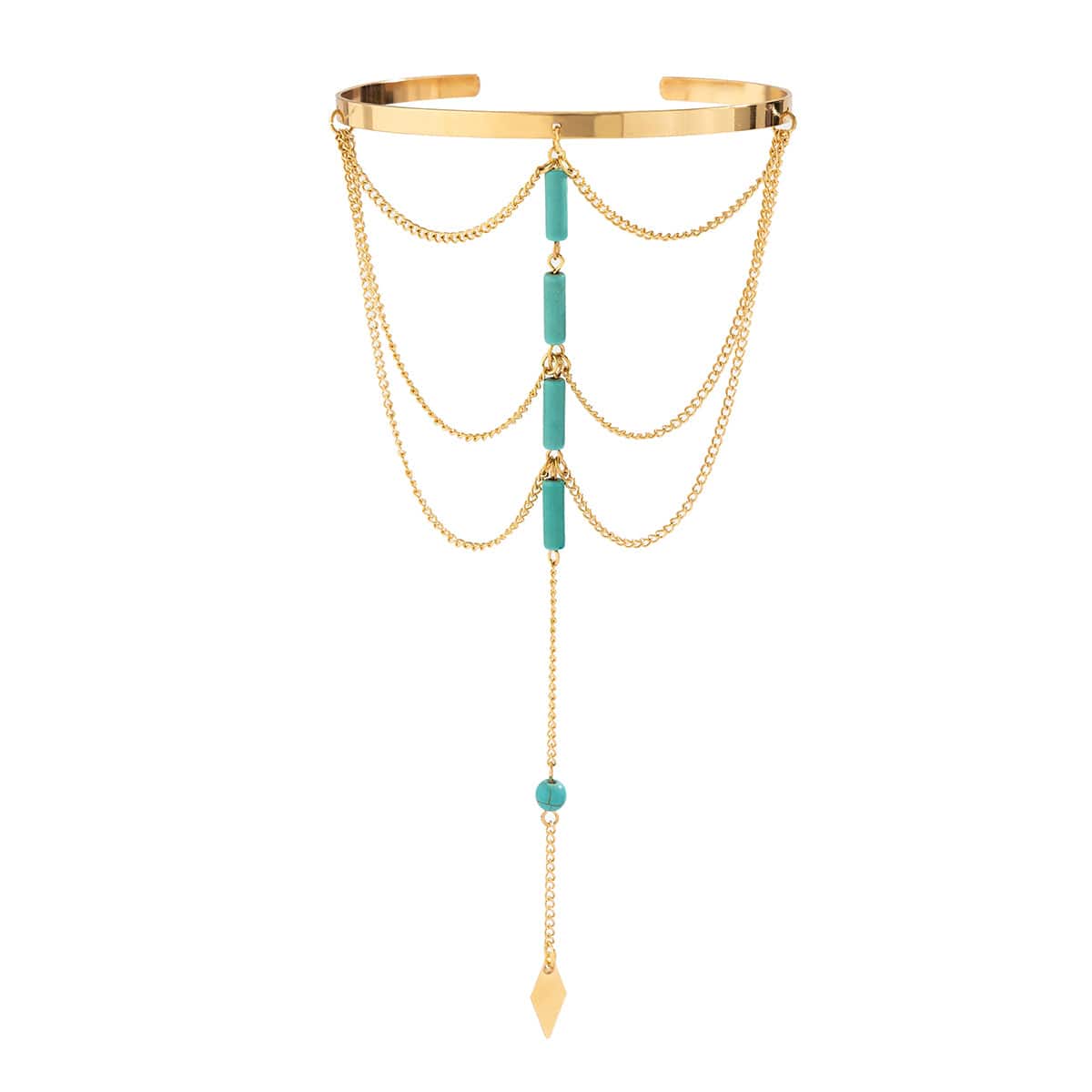 Geometric Layered Turquoise Bar Tassel Arm Cuff