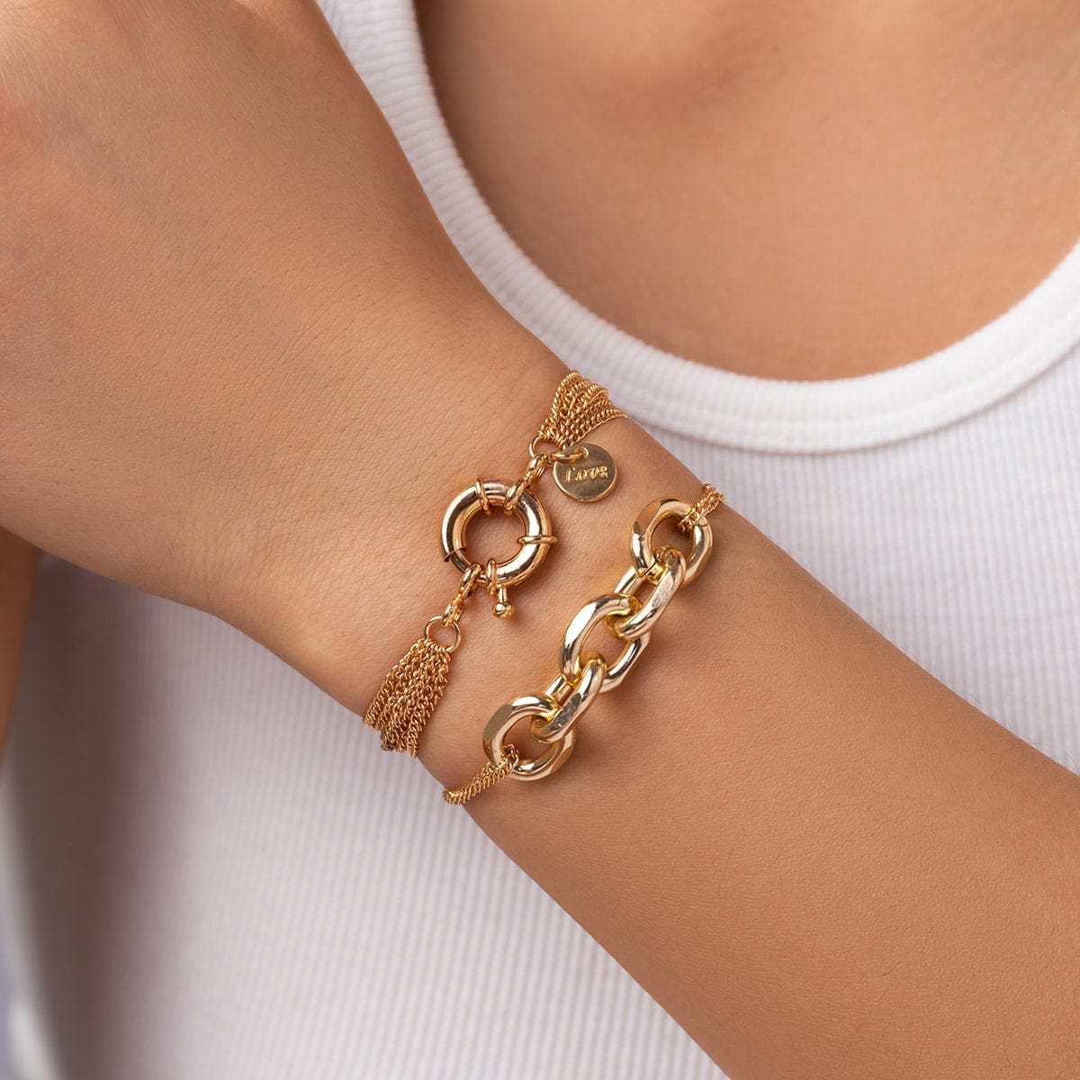 Geometric Layering Gold Silver Tone Curb Chain Bracelet Set - ArtGalleryZen