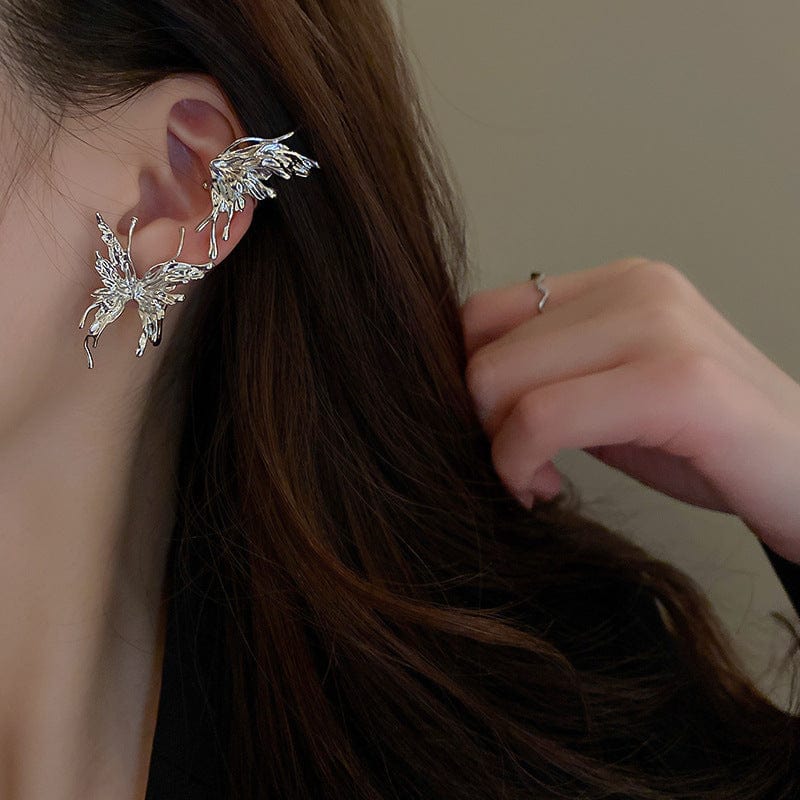 Geometric Liquid Butterfly Ear Cuff Climber Crawler Wrap Earring - ArtGalleryZen