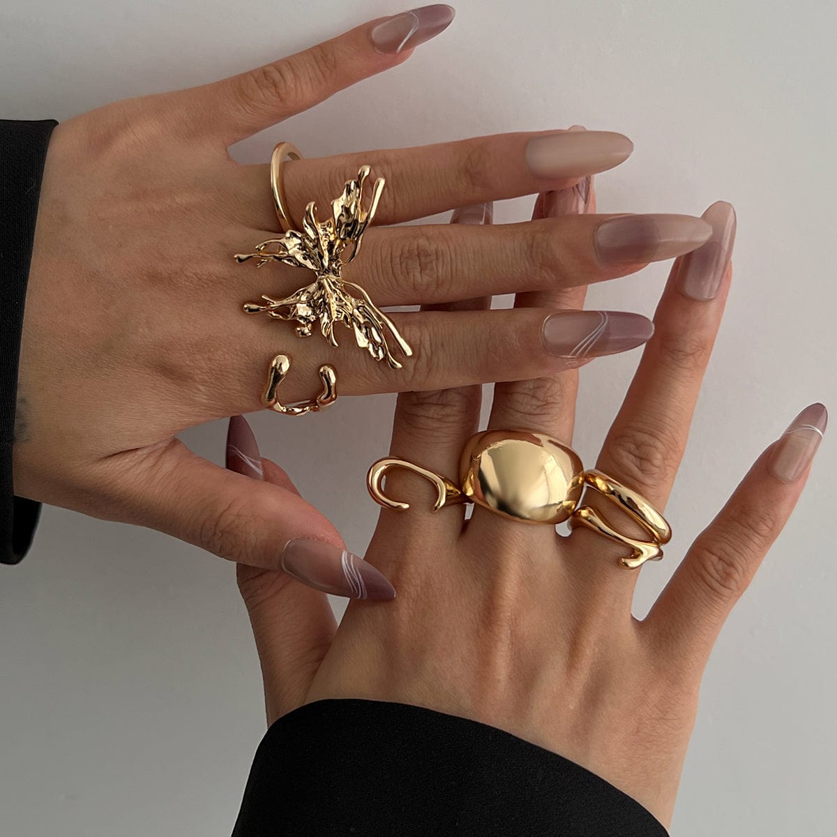 Geometric Liquid Butterfly Stackable Open Ring Set - ArtGalleryZen