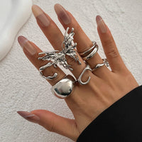 Thumbnail for Geometric Liquid Butterfly Stackable Open Ring Set - ArtGalleryZen
