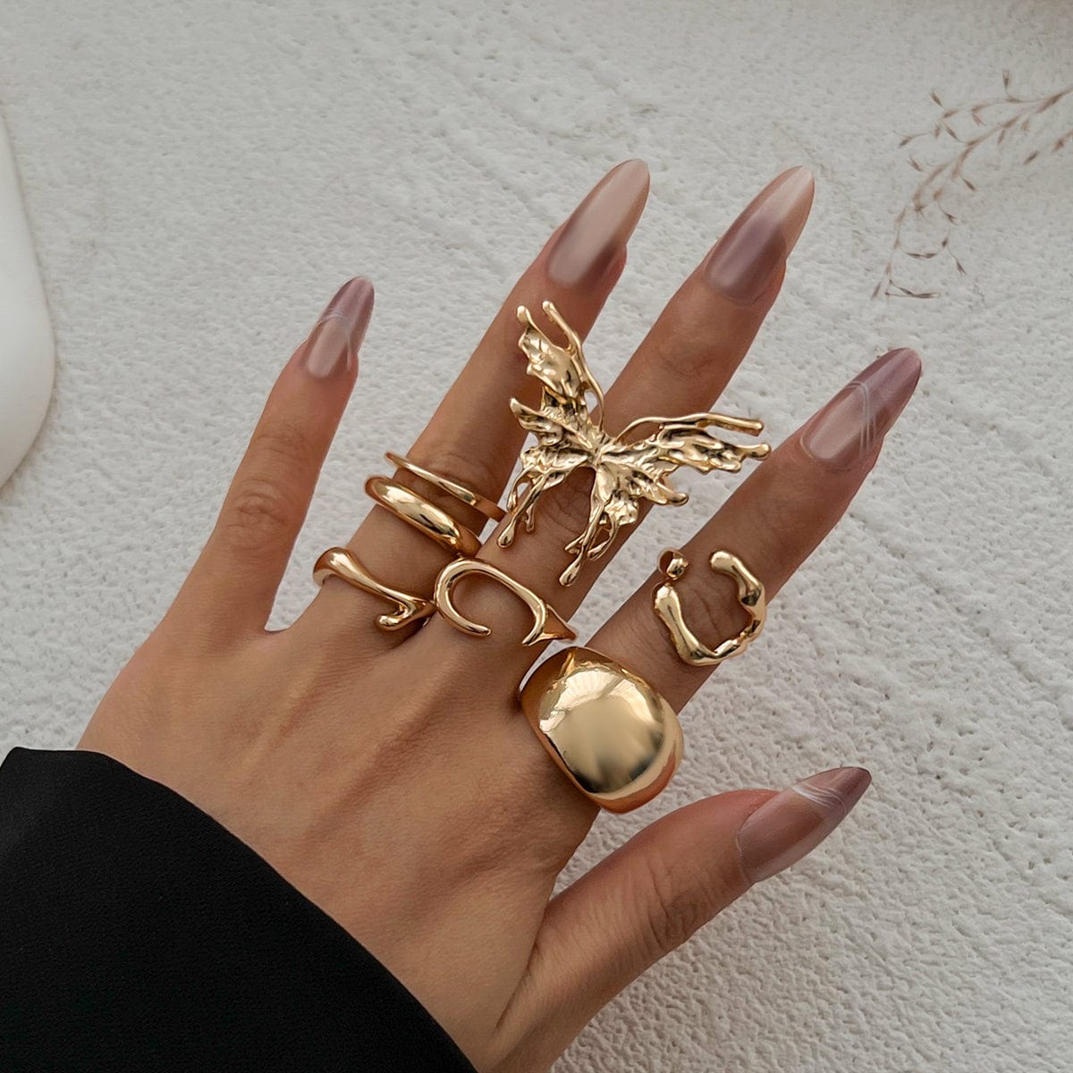 Geometric Liquid Butterfly Stackable Open Ring Set - ArtGalleryZen