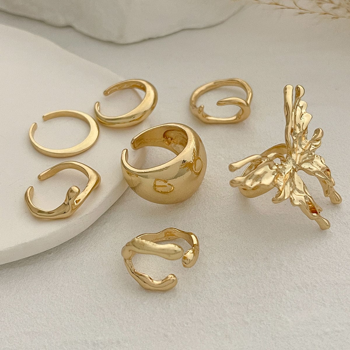 Geometric Liquid Butterfly Stackable Open Ring Set - ArtGalleryZen