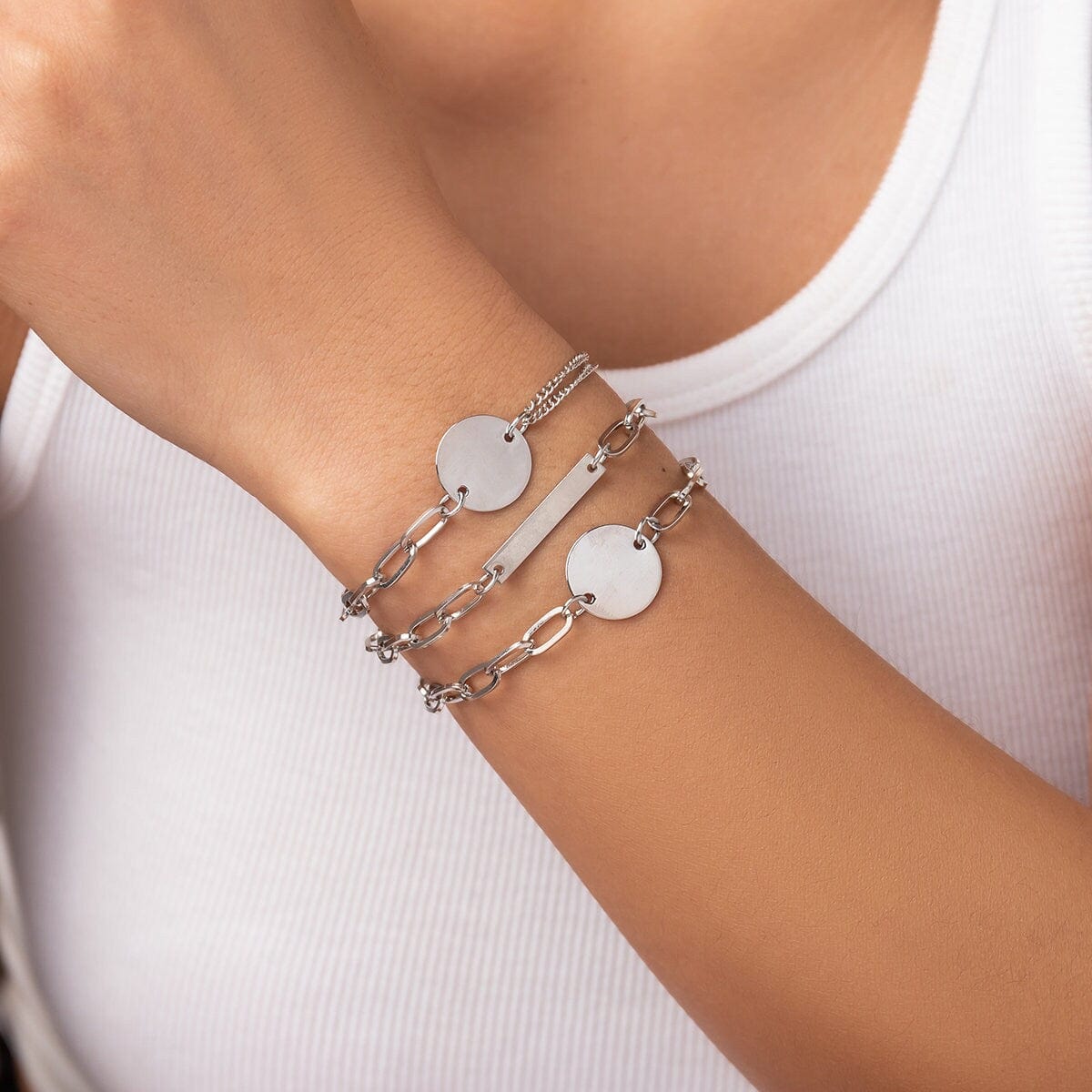 Geometric Metallic Charm Cable Chain Bracelet Set - ArtGalleryZen