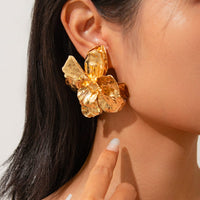 Thumbnail for Geometric Metallic Pleated Flower Stud Earrings