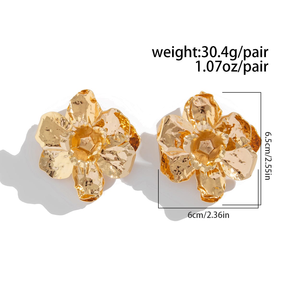 Geometric Metallic Pleated Flower Stud Earrings