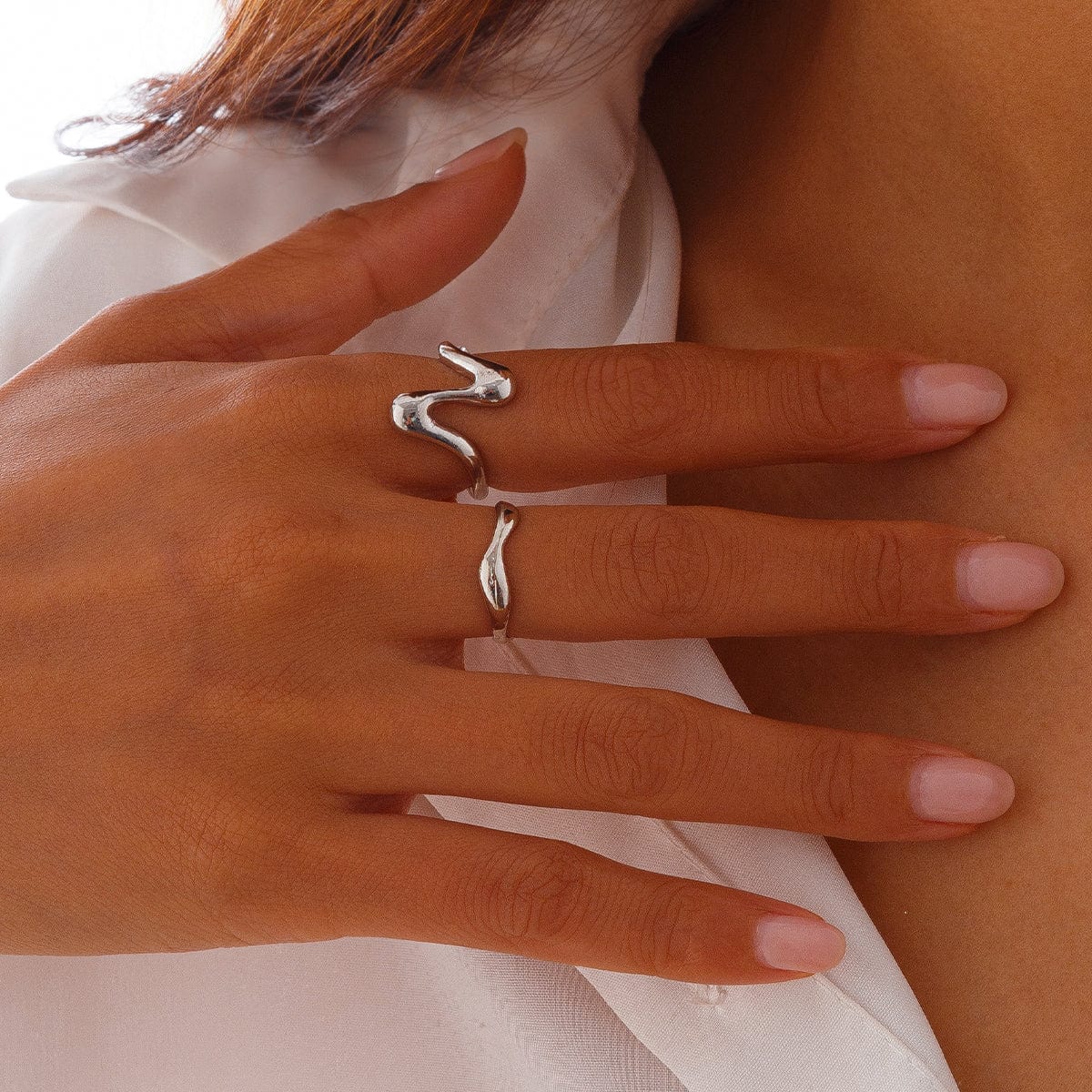 Geometric Minimalist 2Pcs Curved Ring Set