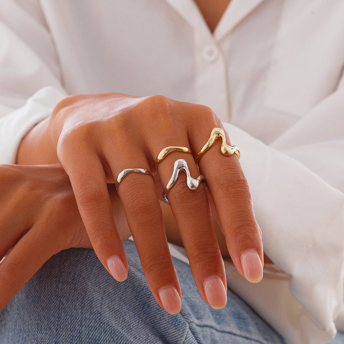 Geometric Minimalist 2Pcs Curved Ring Set