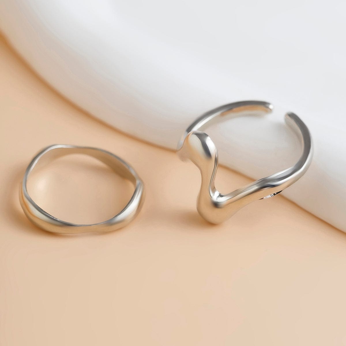 Geometric Minimalist 2Pcs Curved Ring Set