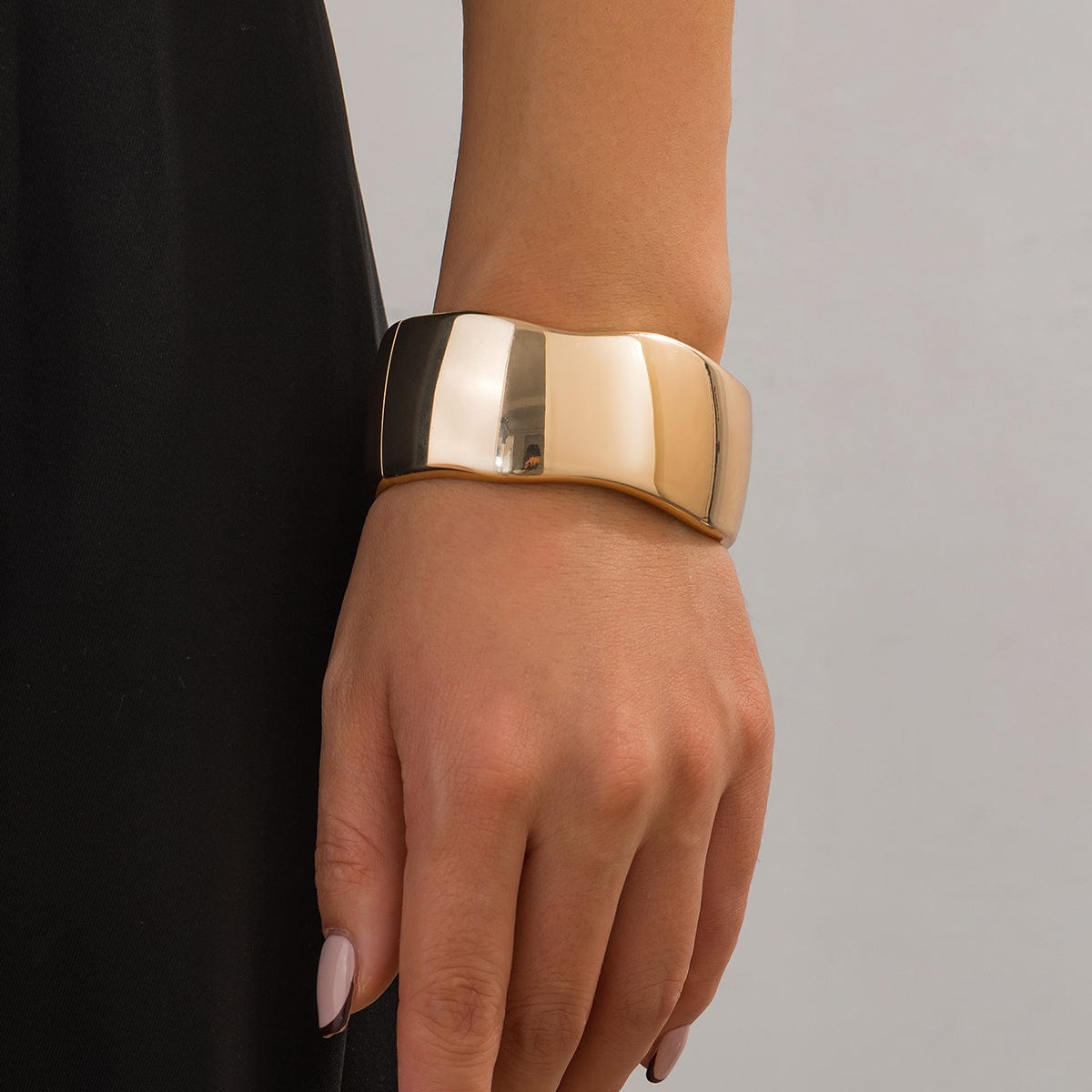 Geometric Minimalist Curved Wide Cuff Bangle Bracelet