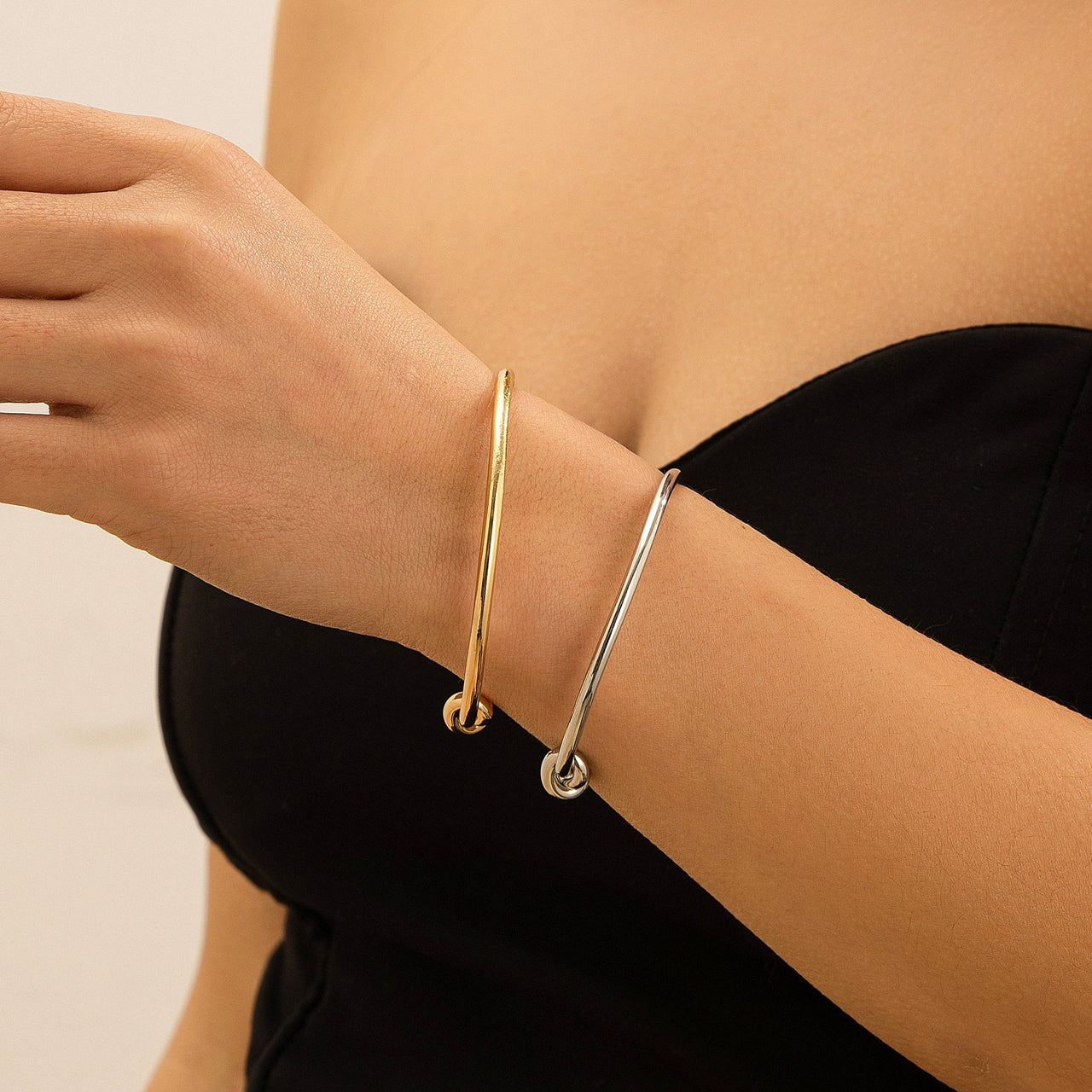 Geometric Minimalist Double Knotted Bangle Bracelet