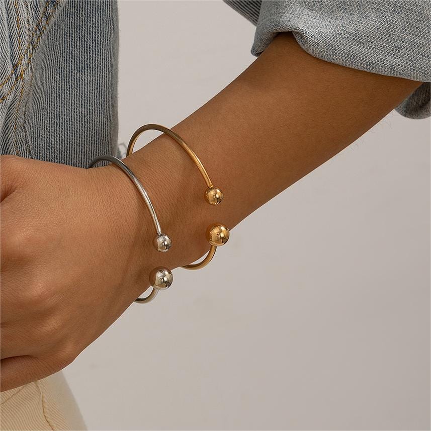 Geometric Minimalist  Duo Ball Open Cuff Bangle Bracelet