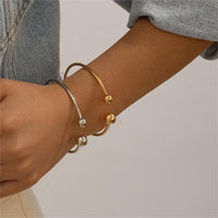 Thumbnail for Geometric Minimalist  Duo Ball Open Cuff Bangle Bracelet