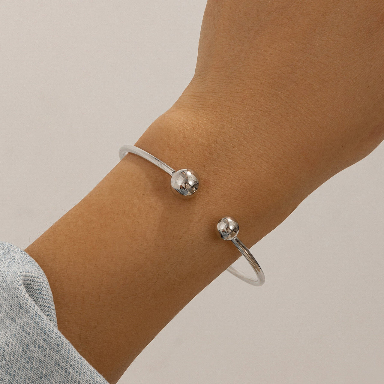 Geometric Minimalist  Duo Ball Open Cuff Bangle Bracelet