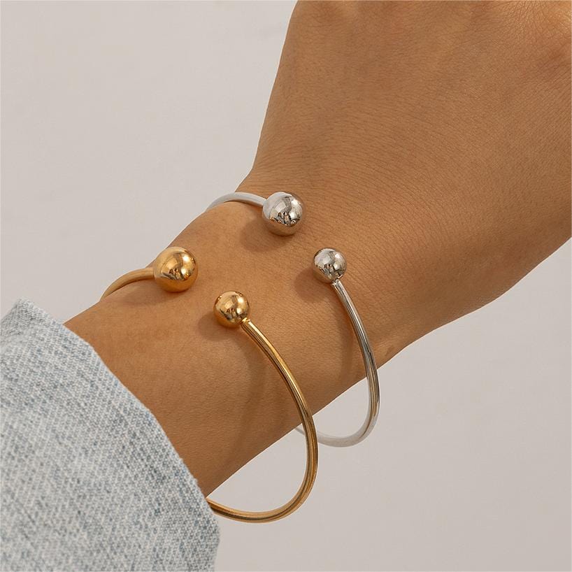 Geometric Minimalist  Duo Ball Open Cuff Bangle Bracelet