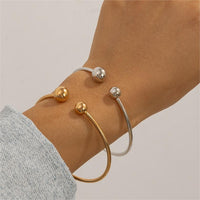 Thumbnail for Geometric Minimalist  Duo Ball Open Cuff Bangle Bracelet