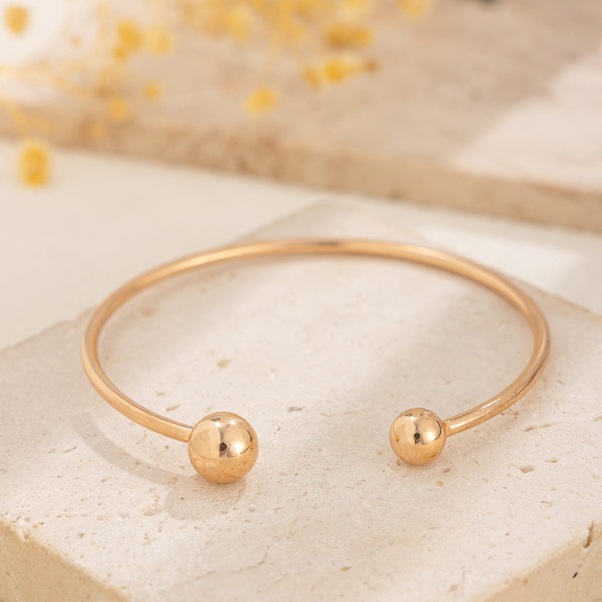 Geometric Minimalist  Duo Ball Open Cuff Bangle Bracelet