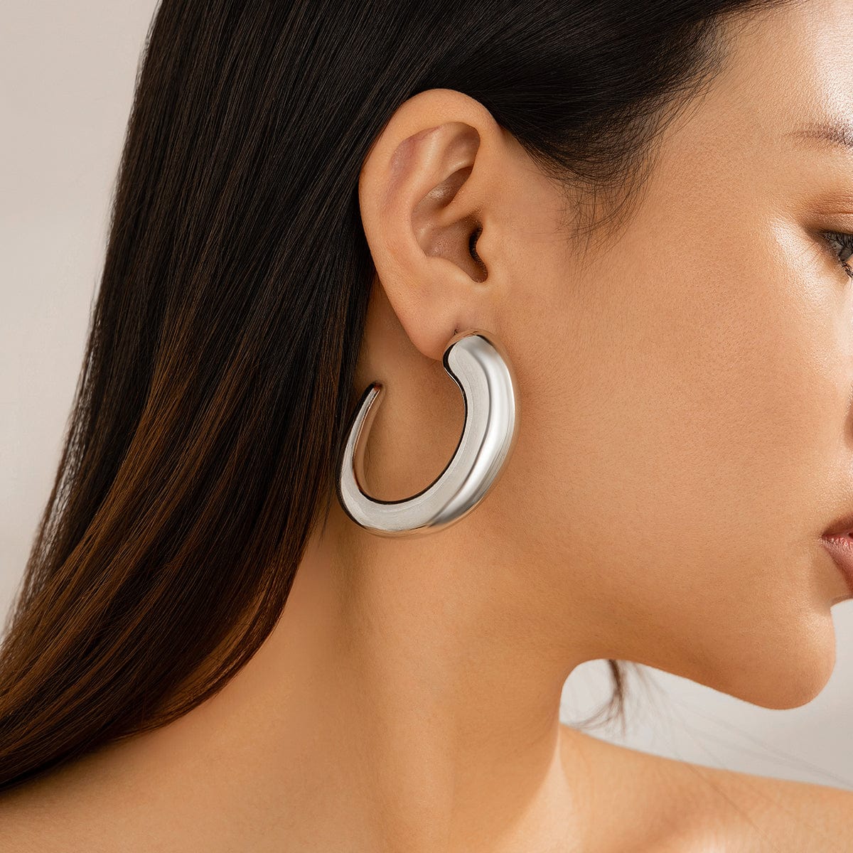 Geometric Minimalist Glossy C Shaped Earrings