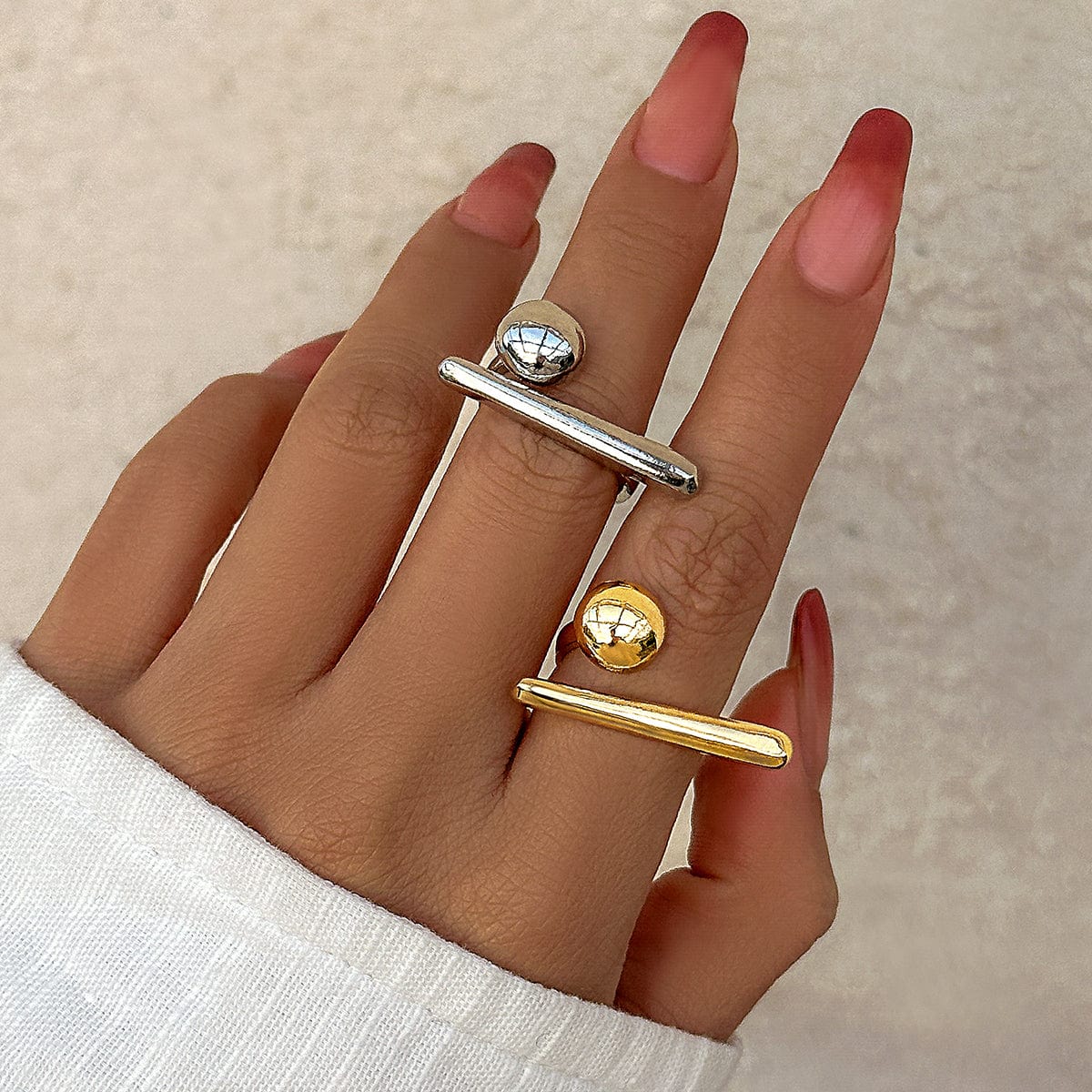 Geometric Minimalist Glossy Round Open Ring