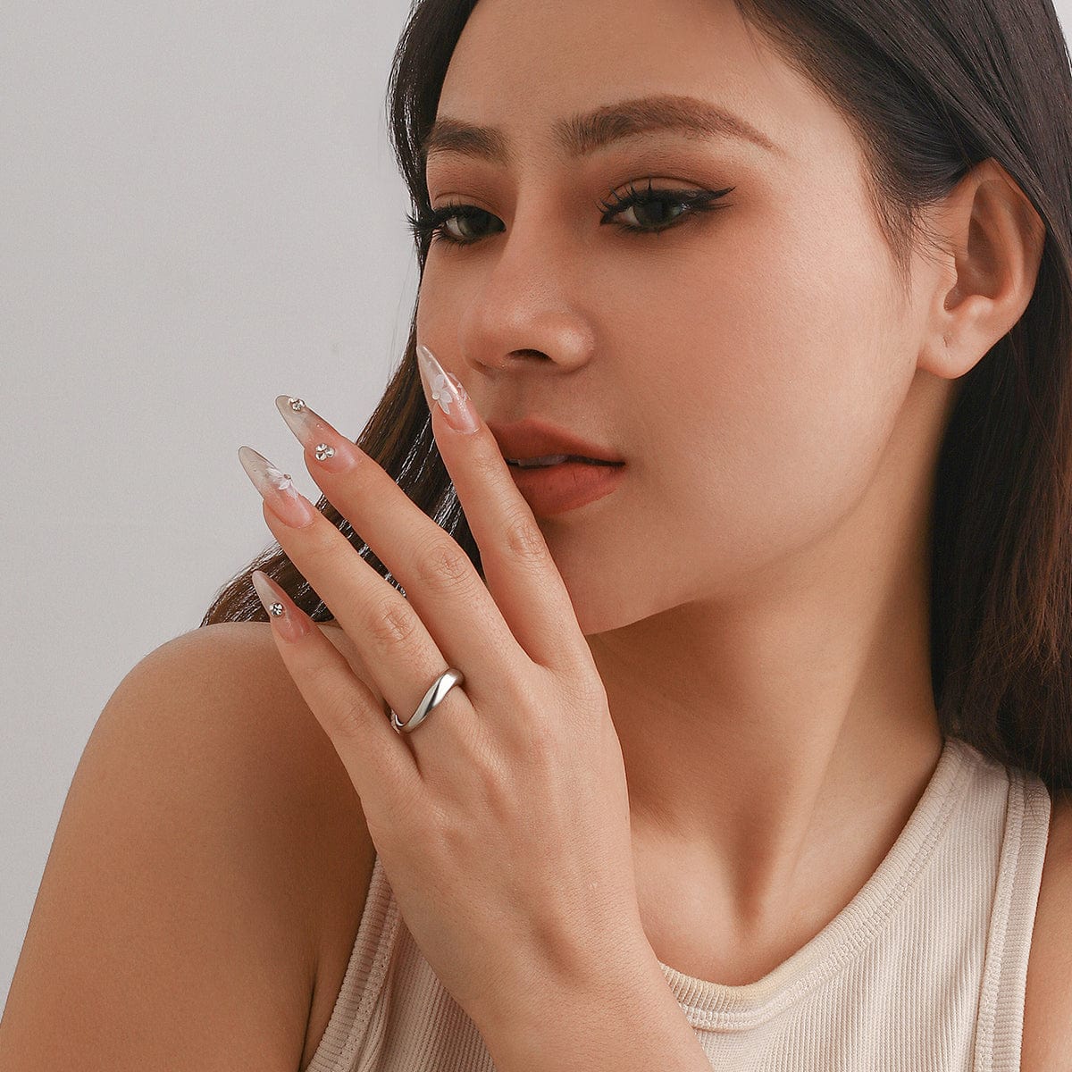 Geometric Minimalist Gold Silver Plated Curved Ring - ArtGalleryZen