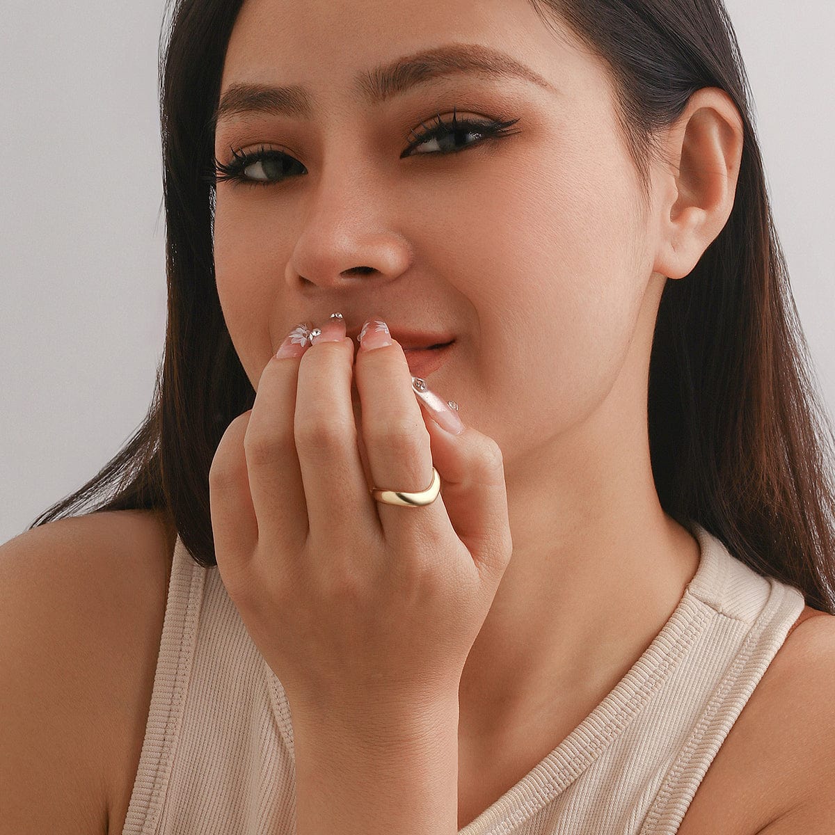 Geometric Minimalist Gold Silver Plated Curved Ring - ArtGalleryZen