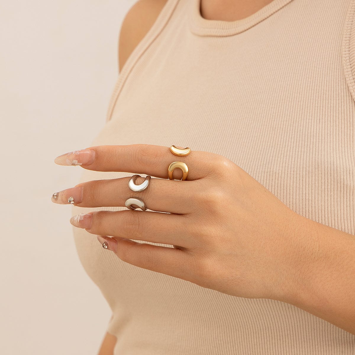 Geometric Minimalist Gold Silver Plated Hollow Open Ring