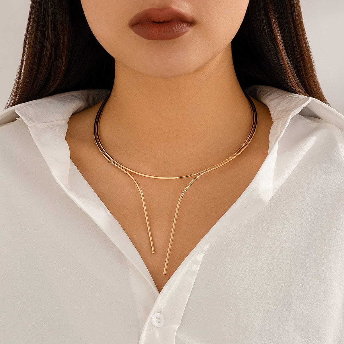 Geometric Minimalist Gold Silver Plated Wire Open Collar Necklace