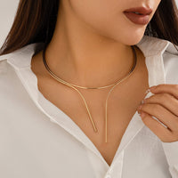 Thumbnail for Geometric Minimalist Gold Silver Plated Wire Open Collar Necklace