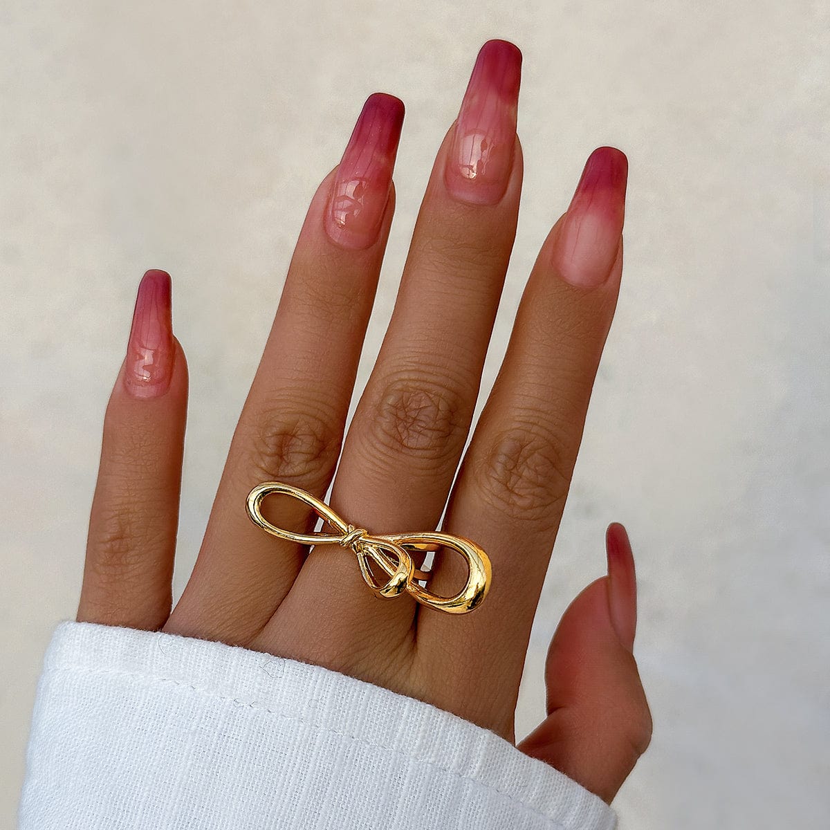 Geometric Minimalist Metal Bowknot Ribbon Ring