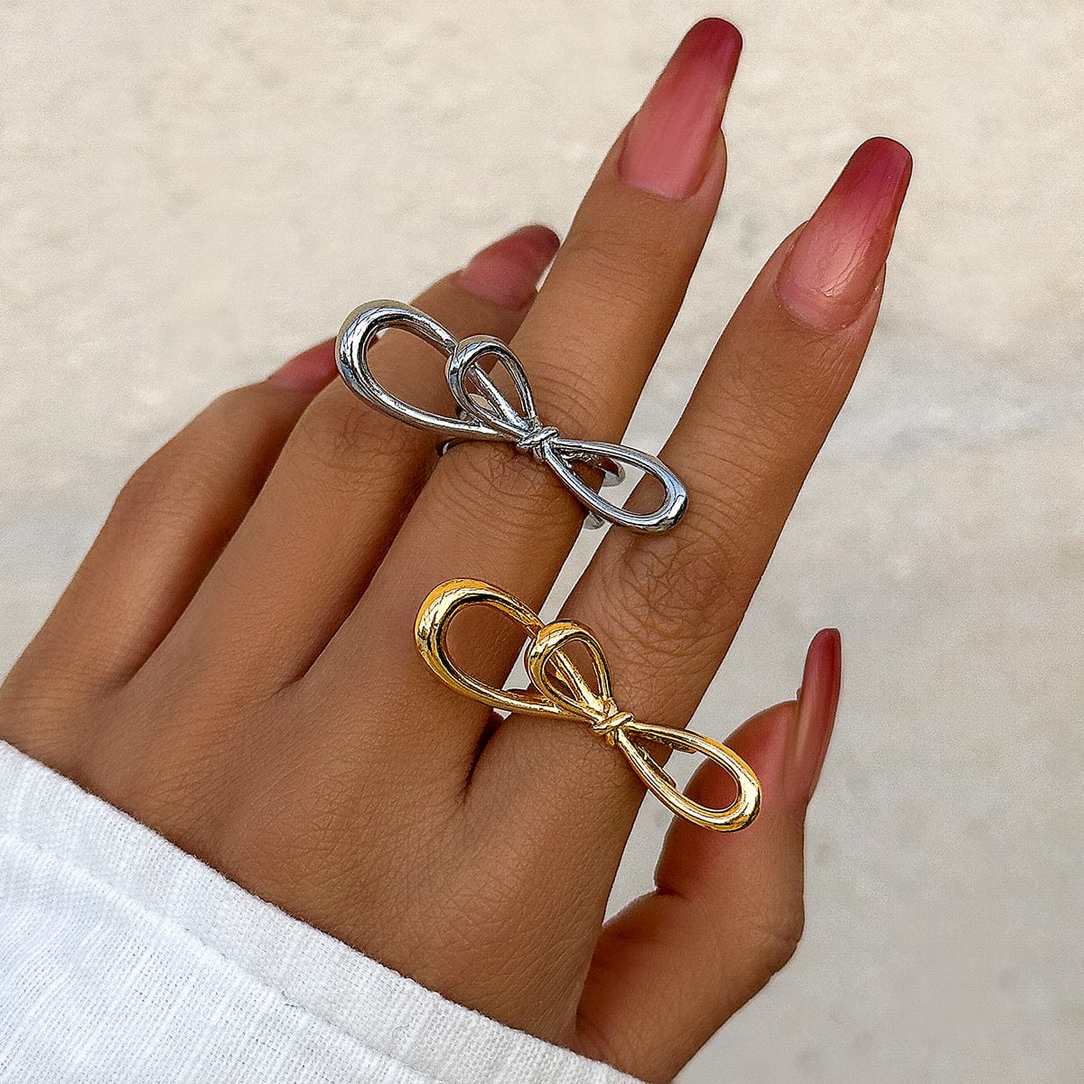 Geometric Minimalist Metal Bowknot Ribbon Ring