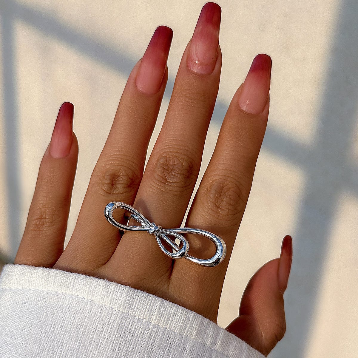 Geometric Minimalist Metal Bowknot Ribbon Ring