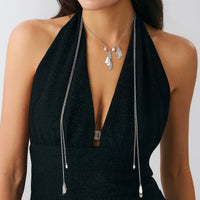 Thumbnail for Geometric Pearl Pleated Waterdrop Charm Long Chain Necklace - ArtGalleryZen