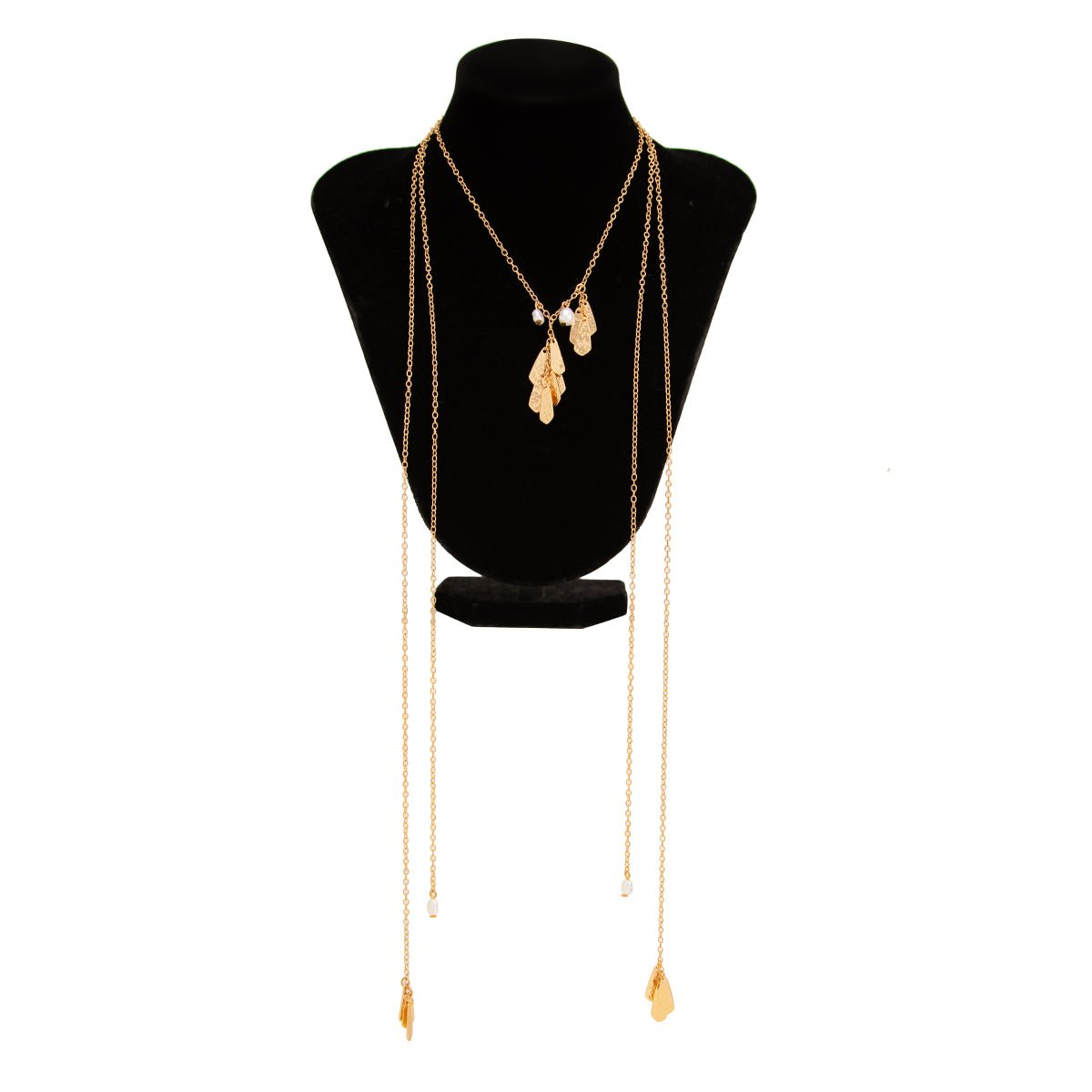 Geometric Pearl Pleated Waterdrop Charm Long Chain Necklace - ArtGalleryZen